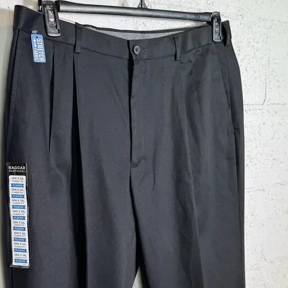 Haggar Men's Iron Free Premium Khaki Classic-Fit Pleated black 38x34 $70 - Picture 7 of 9